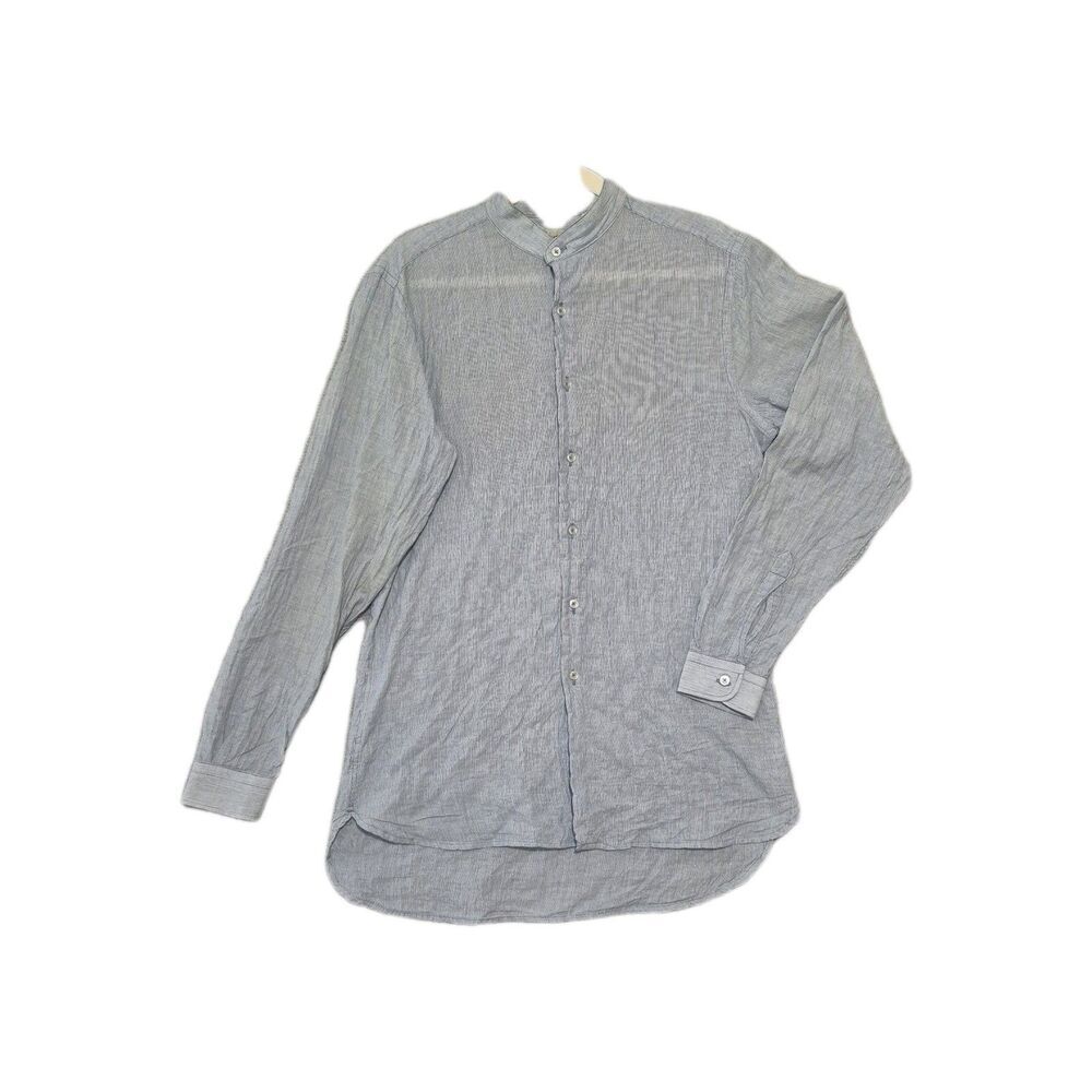 Naked & Famous Men's Cotton Mock Neck Crinkle Horizontal Stripes Shirt Medium